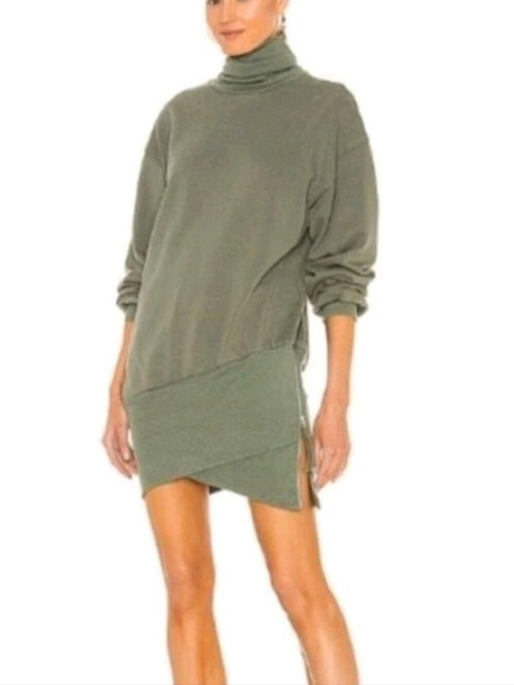 Young Fabulous & Broke Olive Green Asymmetric Turtleneck Sweater Dress